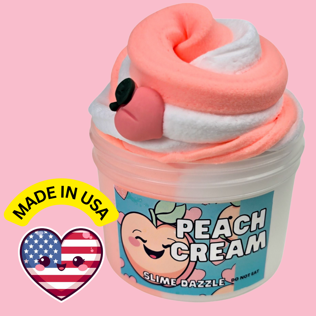 Peachy Cream Snow Butter Slime β Peaches and Cream Scented Slime with Peach Charm β Beginner Friendly Inflatable Slime for Balloon Pops: 8 fl oz