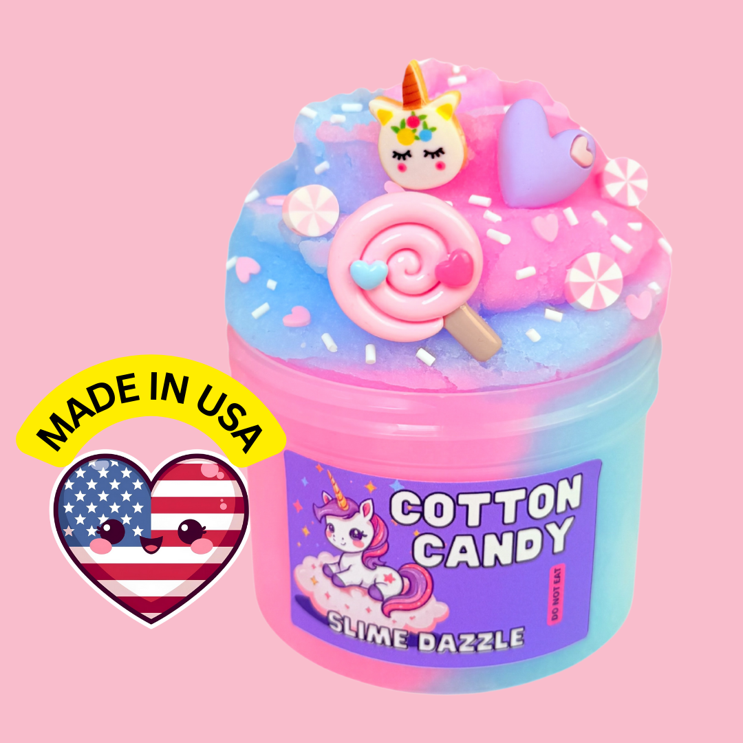 Cotton Candy Blue & Pink Cloud Slime β Cotton Candy Scented Slime with Candy, Gummy Bear Charms & Sprinkles β Beginner Friendly Drizzly Texture: 8 Fl Oz
