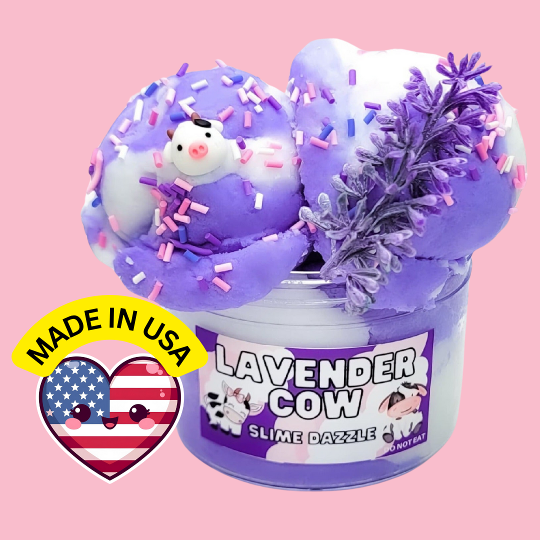 Lavender Cow Cloud Slime โ White & Lavender Drizzly Cloud Slime with Lavender Vanilla Scent, Cow Charms, Sprinkles & Faux Flower โ Beginner Friendly Relaxing Slime: 8 fl oz
