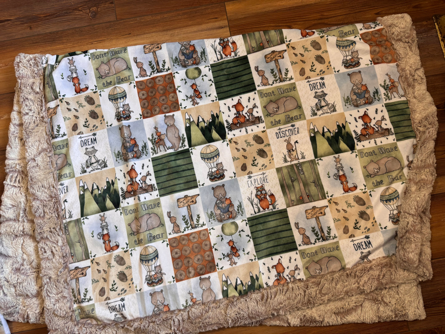 Woodland Adventure Oatmeal Faux Fur & Minky Blanket