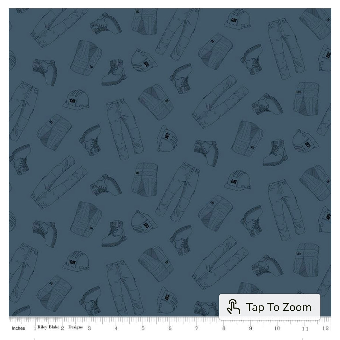 Riley Blake CAT Workwear Toss Blue Cotton Fabric by the Half Yard