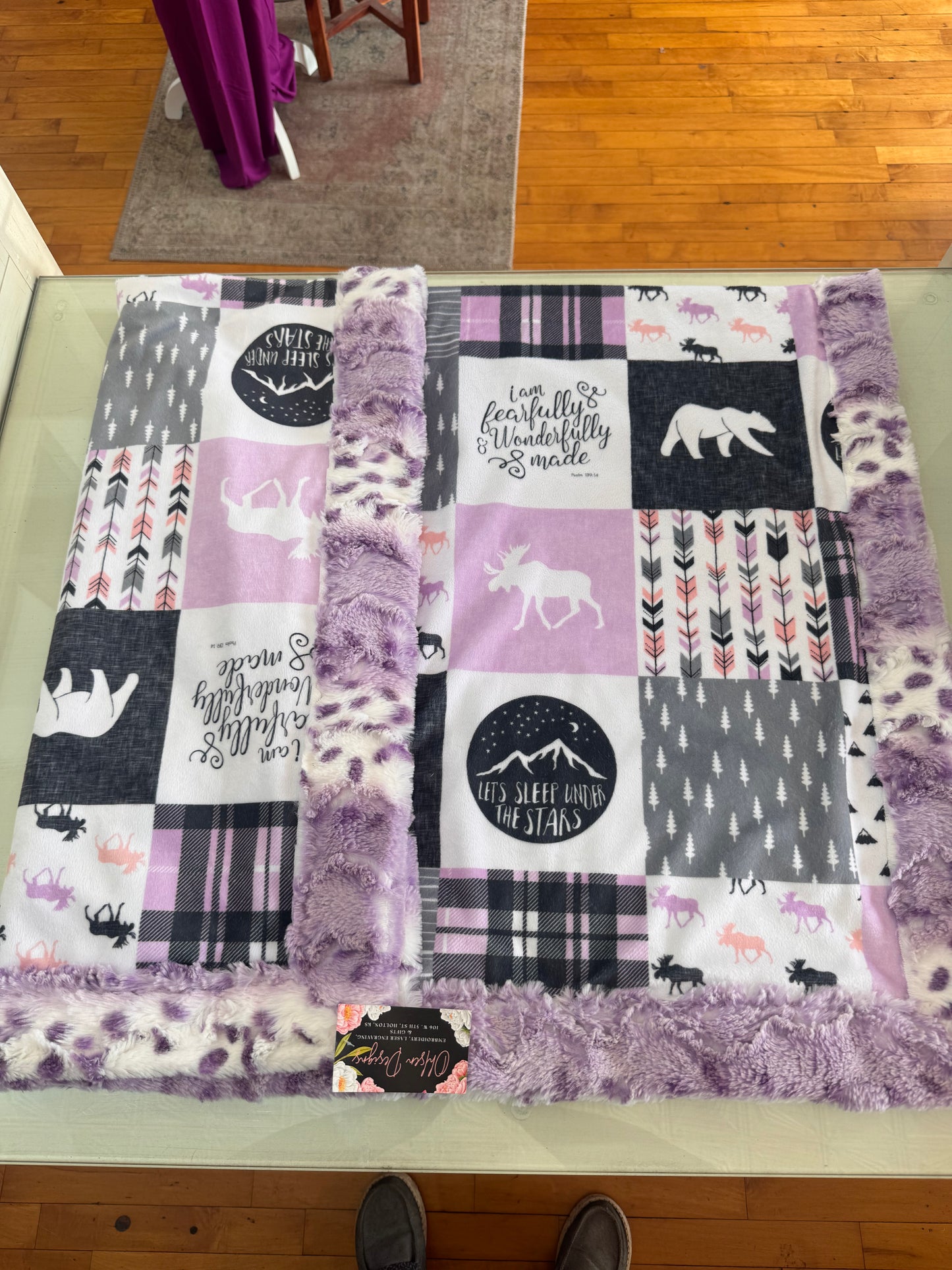 Purple Woodland Faux Fur & Minky Blanket | 40” x 56”