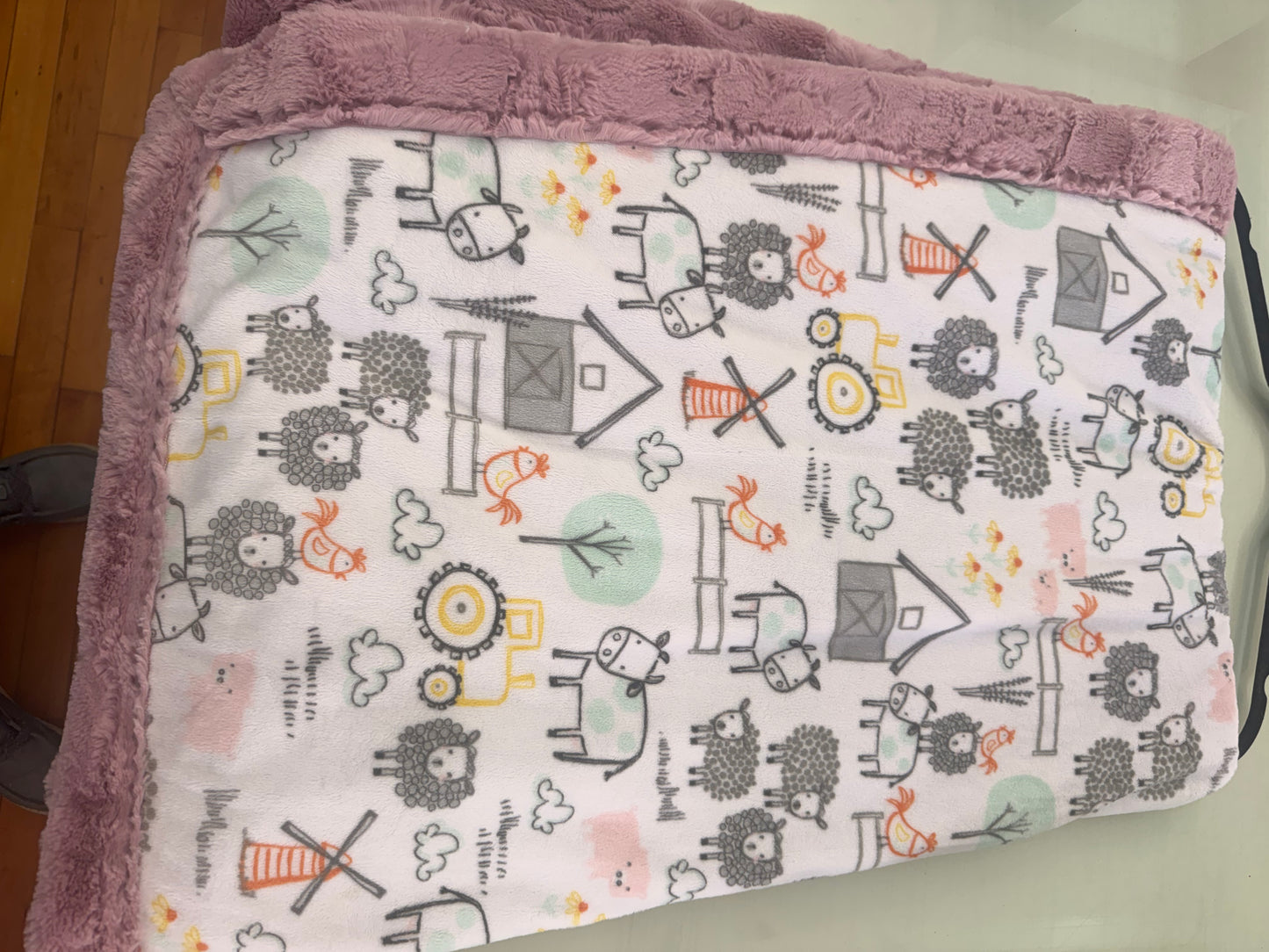 Farmyard Friends Faux Fur & Minky Blanket | 40” x 56” pink