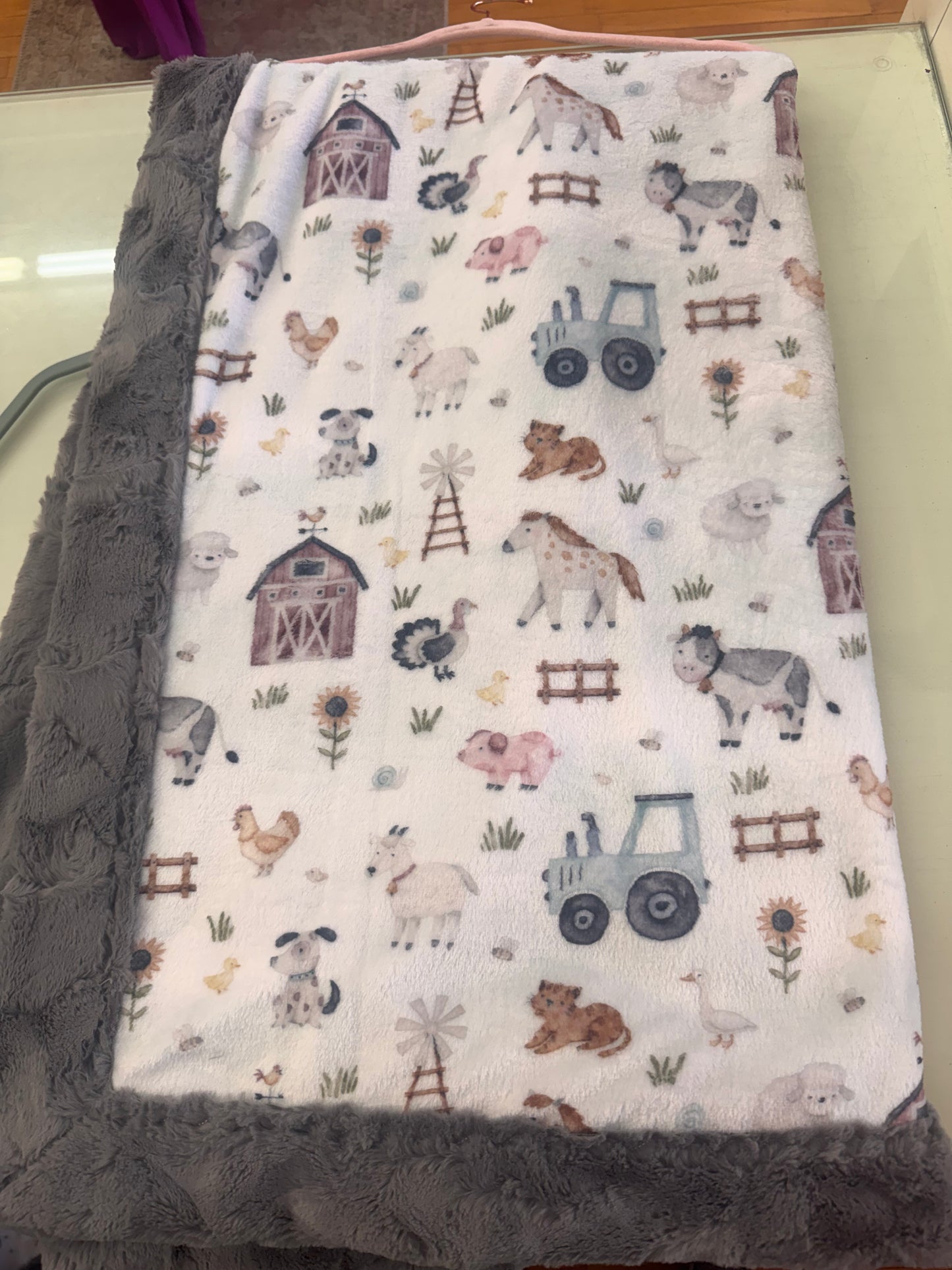 Little Farm Friends Faux Fur & Minky Blanket | 40” x 56”