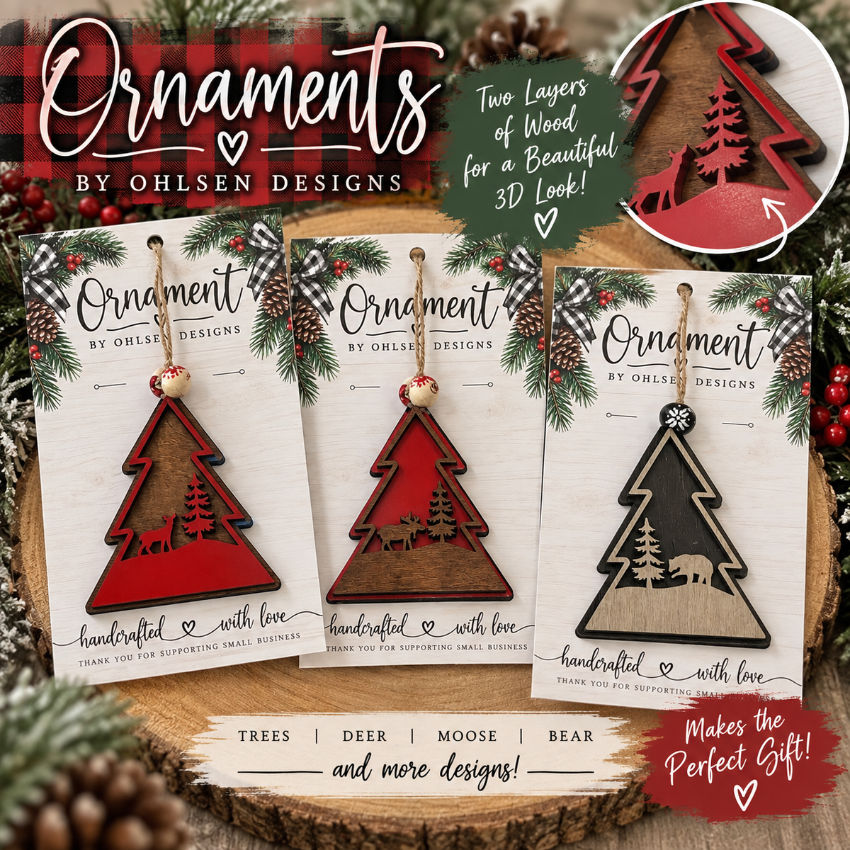 Layered Wood Christmas Tree Ornament – Rustic Woodland Christmas Ornament
