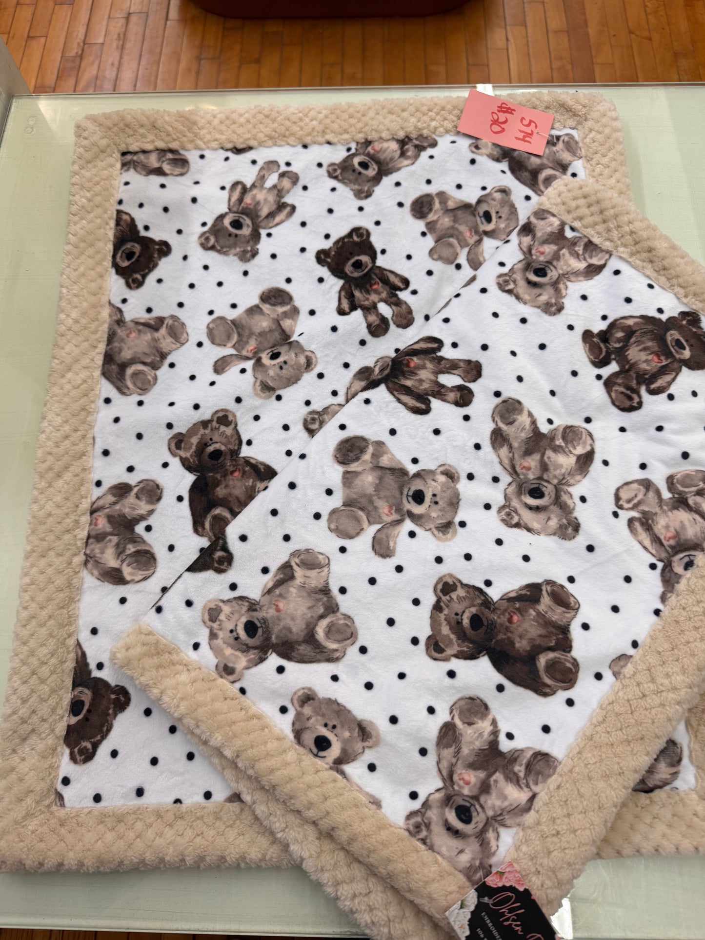 Handmade Teddy Bear Baby Blanket – Beige Double Embossed Minky