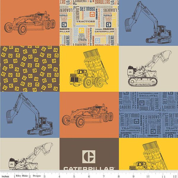 Vintage Caterpillar Heavy Equipment Fabric Riley Blake