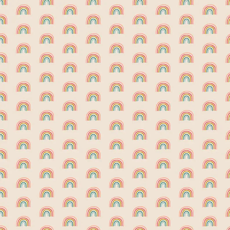 Rainbow Cotton Fabric by the Yard - Fairy Dust Rainbows Cream Sparkle - Riley Blake SC12446-CREAM