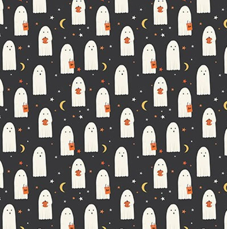 Hey Bootiful Sheet Ghosts Glow in the Dark Charcoal GC13132 by Riley Blake Designs