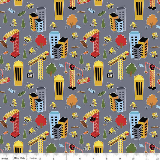 CAT Junior Crew City Scene Gray by Riley Blake Designs