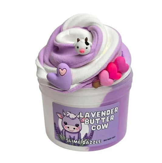 Lavender Butter Slime – Purple & White Butter Slime with Lavender Vanilla Scent, Cow & Heart Charms – Beginner Friendly Creamy Texture: 8 FL OZ