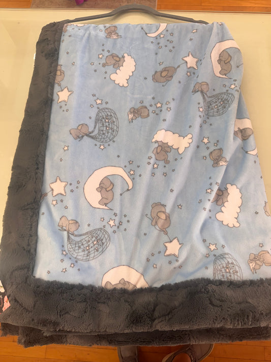 Sweet Dreams Elephant Faux Fur & Minky Blanket | 40” x 56”
