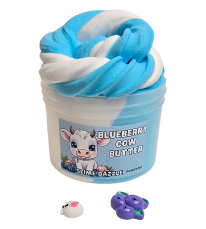 Blueberry Butter Cow Slime – Blueberry Vanilla Scented Butter Slime with Blueberry & Cow Charms – Beginner Friendly: 8 FL OZ