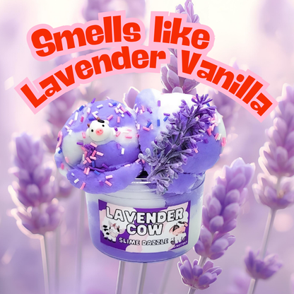 Lavender Cow Cloud Slime – White & Lavender Drizzly Cloud Slime with Lavender Vanilla Scent, Cow Charms, Sprinkles & Faux Flower – Beginner Friendly Relaxing Slime: 8 fl oz