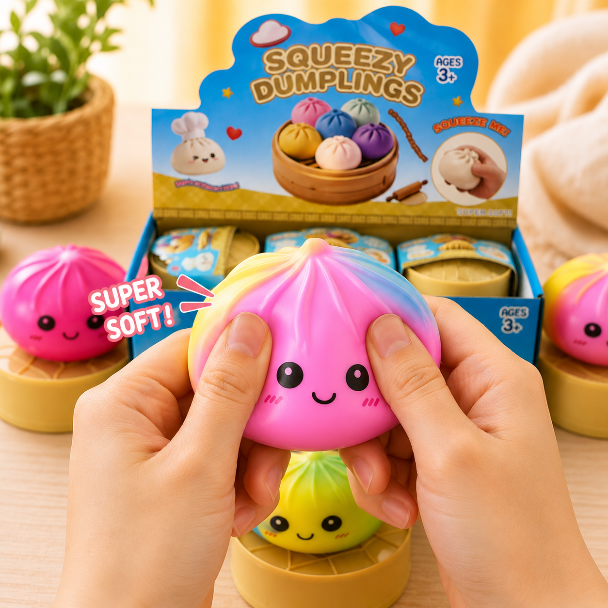 Dumpling Bun Squishy, Stress Relief Fidget Toy (Rainbow)