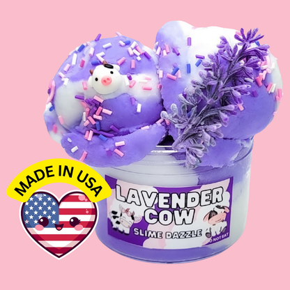 Lavender Cow Cloud Slime – White & Lavender Drizzly Cloud Slime with Lavender Vanilla Scent, Cow Charms, Sprinkles & Faux Flower – Beginner Friendly Relaxing Slime: 8 fl oz
