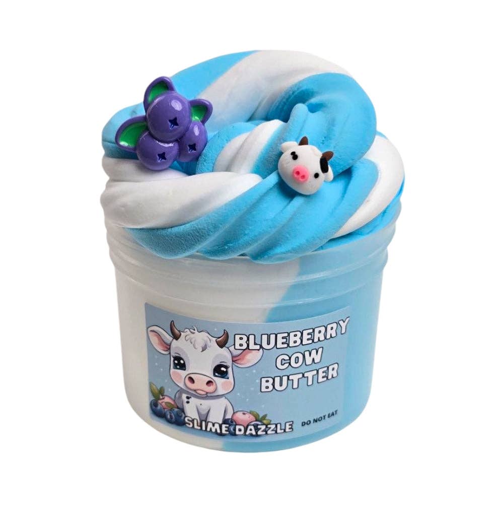 Blueberry Butter Cow Slime – Blueberry Vanilla Scented Butter Slime with Blueberry & Cow Charms – Beginner Friendly: 8 FL OZ