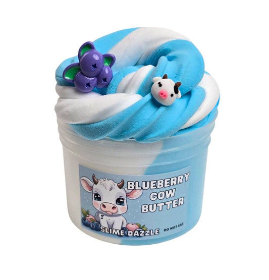 Blueberry Butter Cow Slime – Blueberry Vanilla Scented Butter Slime with Blueberry & Cow Charms – Beginner Friendly: 8 FL OZ