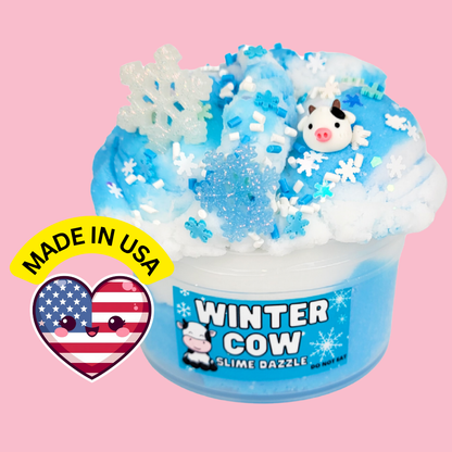 Winter Cow Cloud Slime – White & Blue Drizzly Slime with Vanilla Marshmallow Scent, Cow & Snowflake Charms, Sprinkles – Beginner Friendly Fluffy Slime: 8 fl oz