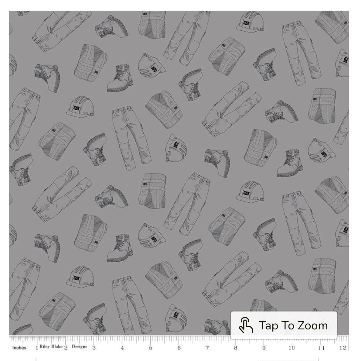 Riley Blake CAT Workwear Toss Gray Cotton Fabric by the Half Yard