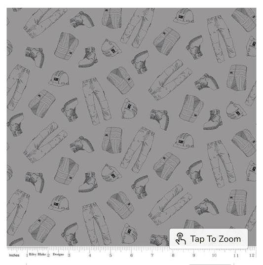 Riley Blake CAT Workwear Toss Gray Cotton Fabric by the Half Yard