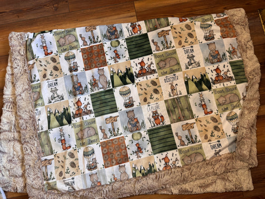 Woodland Adventure Oatmeal Faux Fur & Minky Blanket