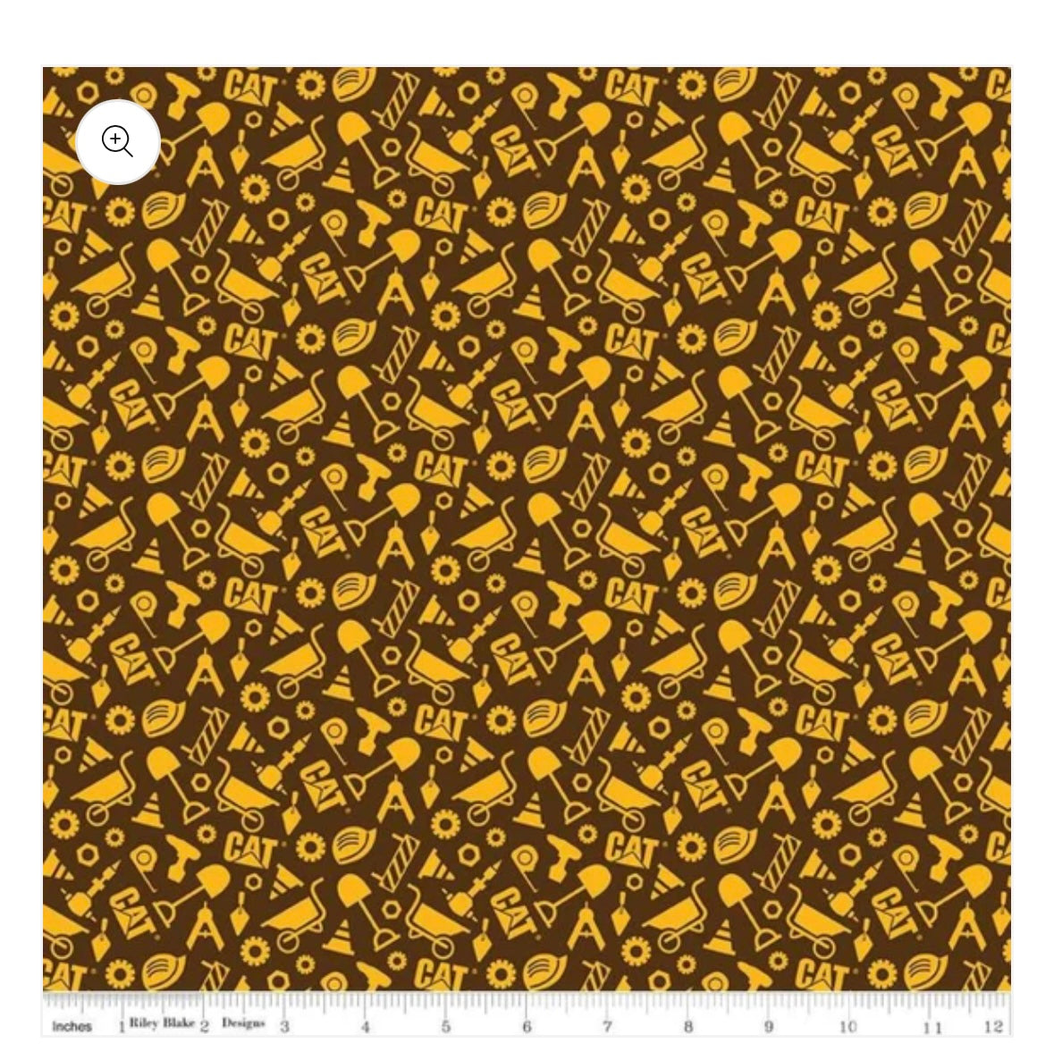 Riley Blake CAT Tools Toss Brown Gold Cotton Fabric by the Half Yard