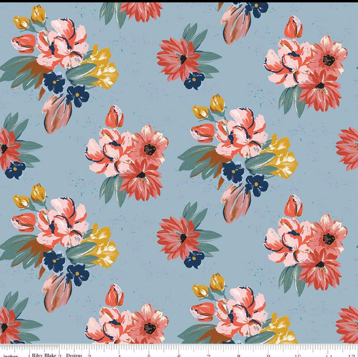Wild Rose Floral Blue Fabric | Riley Blake Designs | Half Yard