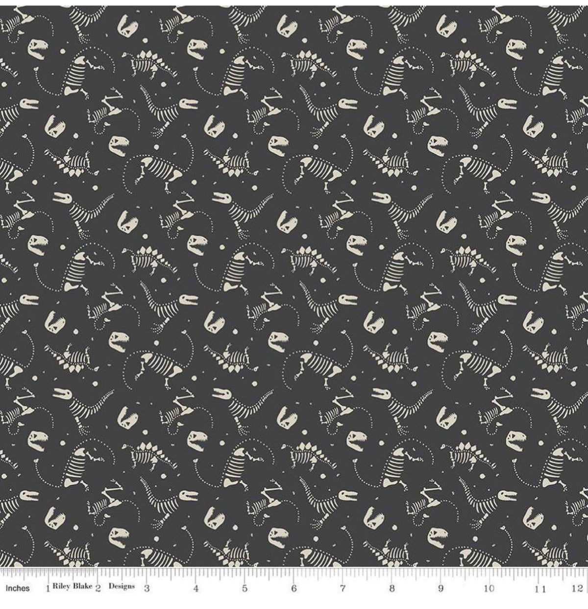 Roar Dino Bones Charcoal Fabric C12463-CHARCOAL Citrus Mint by Riley Blake