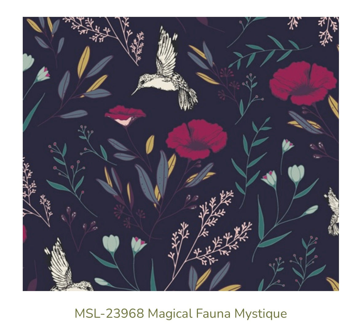 Art Gallery Fabrics – Magical Fauna Mystique (MSL-23968) – Premium Cotton Fabric, Floral & Hummingbird Print