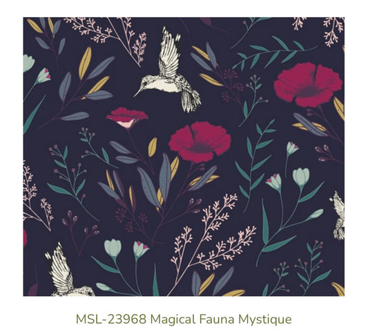 Art Gallery Fabrics – Magical Fauna Mystique (MSL-23968) – Premium Cotton Fabric, Floral & Hummingbird Print