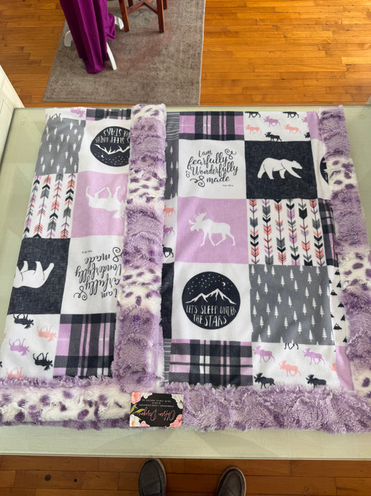 Purple Woodland Faux Fur & Minky Blanket | 40” x 56”