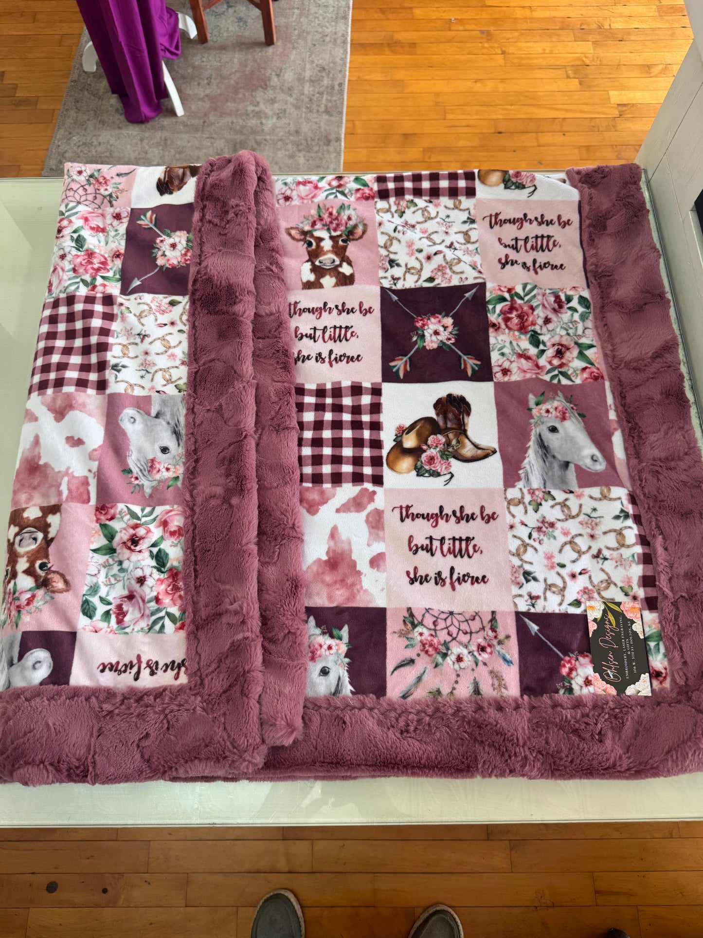 Floral Cowgirl Faux Fur & Minky Blanket | 40” x 56”