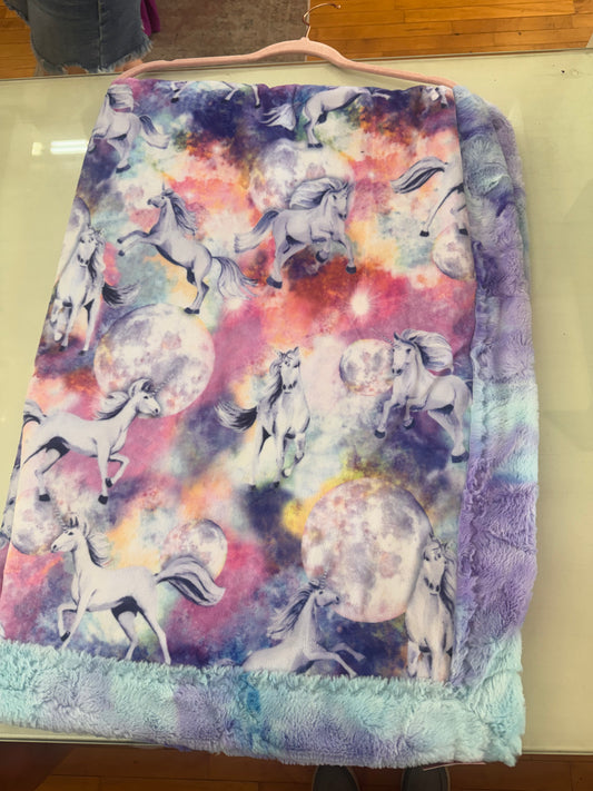 Celestial Unicorn Faux Fur & Minky Blanket | 40” x 56”