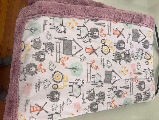 Farmyard Friends Faux Fur & Minky Blanket | 40” x 56” pink