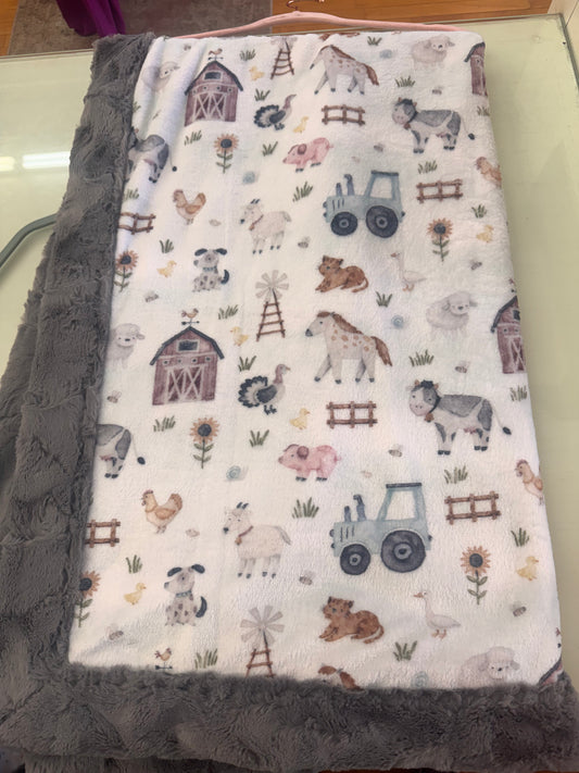 Little Farm Friends Faux Fur & Minky Blanket | 40” x 56”