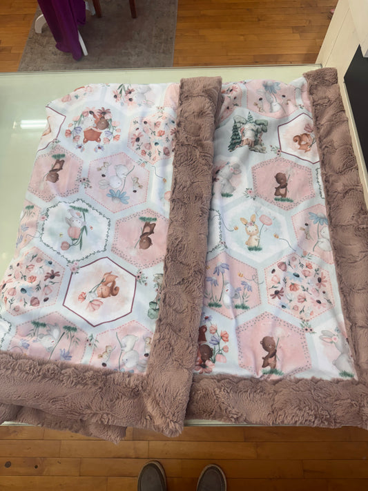 Gray pink Woodland Friends Luxe Minky Blanket – 40” x 56”
