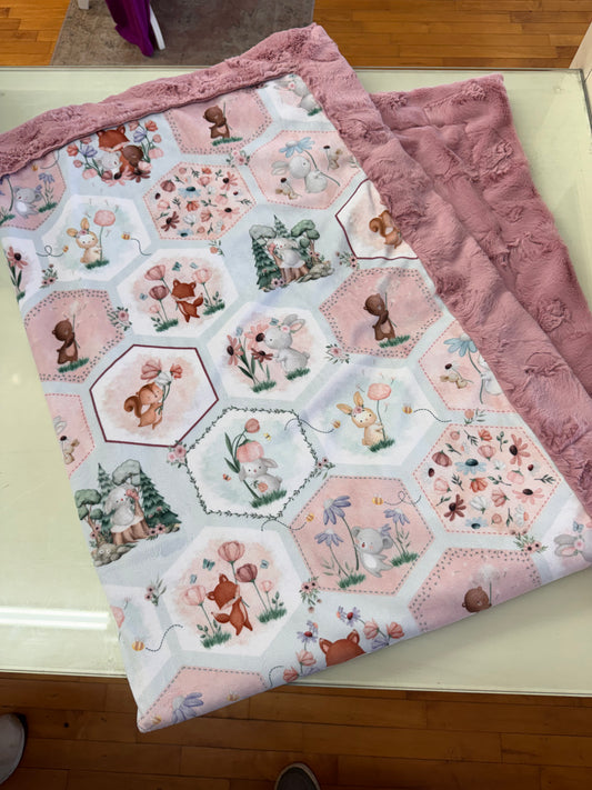 Medium pink Woodland Patchwork Luxe Minky Blanket – 40” x 56”