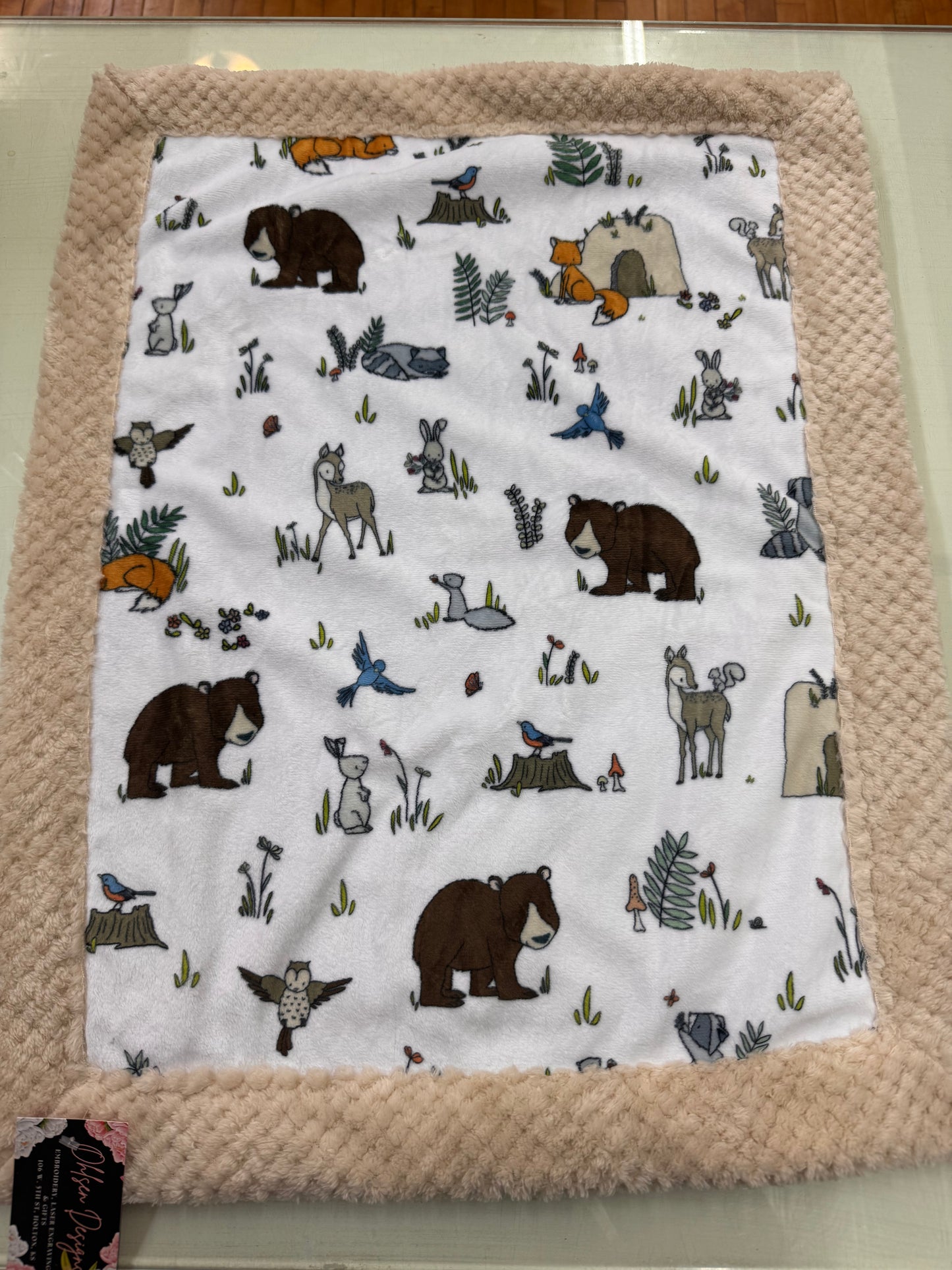 Woodland Baby Blanket – Beige Double Embossed Minky – 17 x 27 Inches