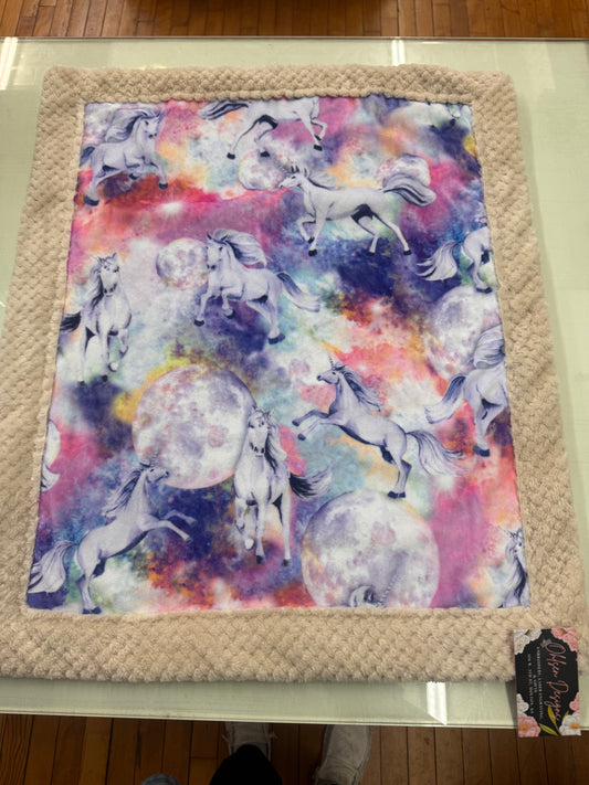 Handmade Unicorn Baby Blanket – Beige Double Embossed Minky
