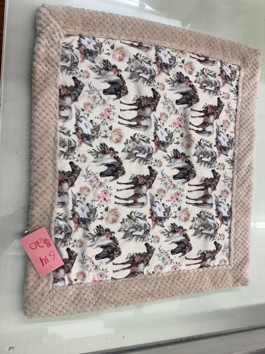 Handmade Floral Horse Baby Blanket – Beige Double Embossed Minky