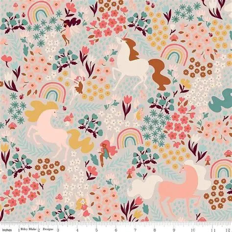 Fairy Dust Main Floral Unicorn Fabric by Riley Blake Designs