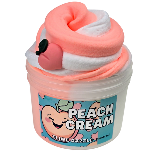Peachy Cream Snow Butter Slime – Peaches and Cream Scented Slime with Peach Charm – Beginner Friendly Inflatable Slime for Balloon Pops: 8 fl oz