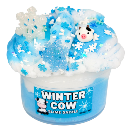 Winter Cow Cloud Slime – White & Blue Drizzly Slime with Vanilla Marshmallow Scent, Cow & Snowflake Charms, Sprinkles – Beginner Friendly Fluffy Slime: 8 fl oz