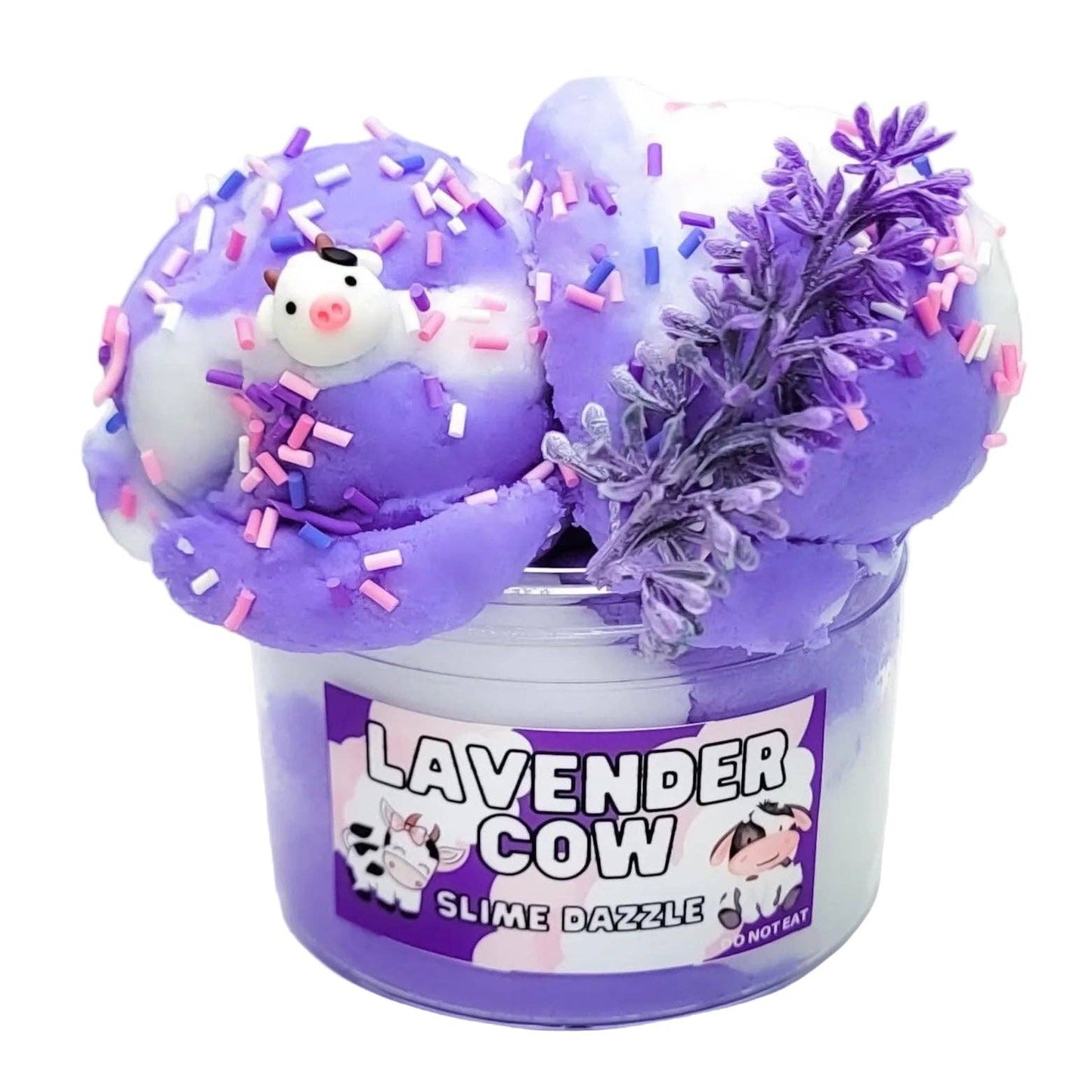 Lavender Cow Cloud Slime – White & Lavender Drizzly Cloud Slime with Lavender Vanilla Scent, Cow Charms, Sprinkles & Faux Flower – Beginner Friendly Relaxing Slime: 8 fl oz