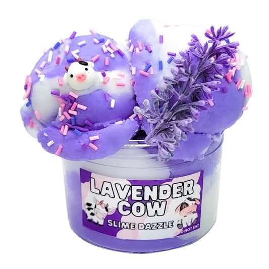 Lavender Cow Cloud Slime – White & Lavender Drizzly Cloud Slime with Lavender Vanilla Scent, Cow Charms, Sprinkles & Faux Flower – Beginner Friendly Relaxing Slime: 8 fl oz