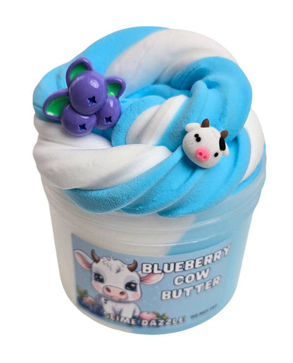 Blueberry Butter Cow Slime – Blueberry Vanilla Scented Butter Slime with Blueberry & Cow Charms – Beginner Friendly: 8 FL OZ