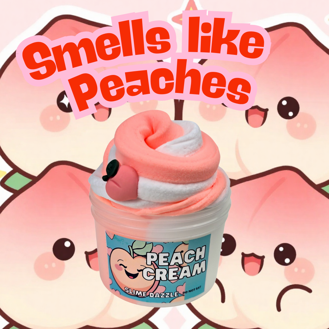 Peachy Cream Snow Butter Slime – Peaches and Cream Scented Slime with Peach Charm – Beginner Friendly Inflatable Slime for Balloon Pops: 8 fl oz