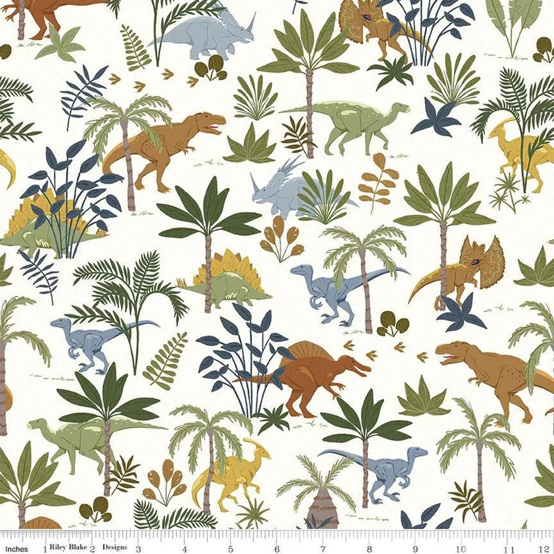 Cretaceous Jungle Dinos C14101 Cream |  1/2 Yard Yard | Amanda Niederhauser Riley Blake Designs | Dinosaurs Prehistoric | Rusty