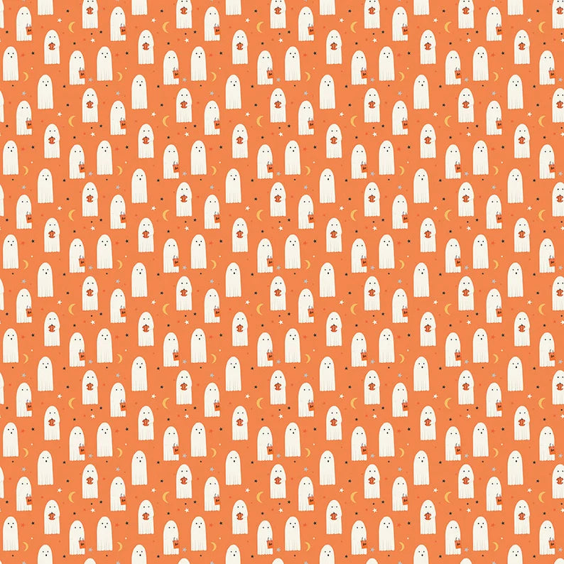 Hey Bootiful - Sheet Ghosts - yardage - by My Mind's Eye for Riley Blake Designs - Halloween, Ghosts, Pumpkins, Orange - C13132-ORANGE